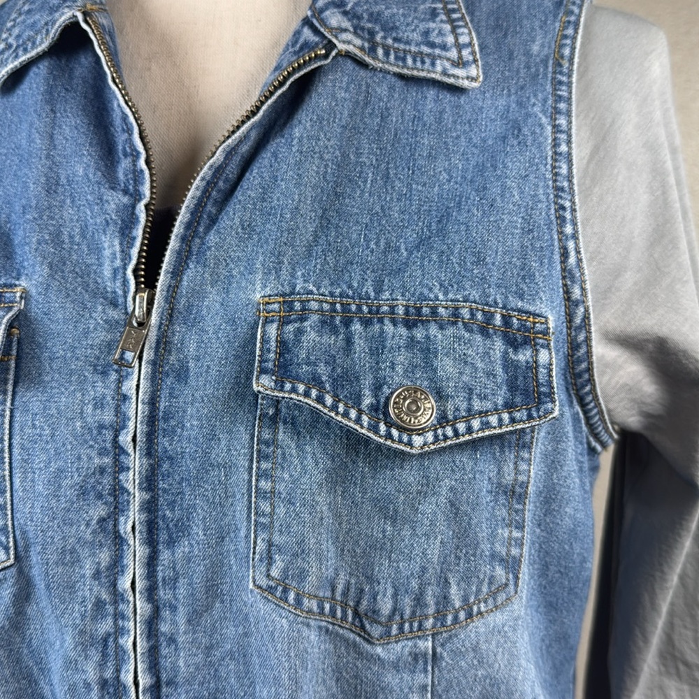 VTG Limited Denim Vest Women M Full Zip Lightweight Snap Pockets Hong Kong 90s - Picture 9 of 16